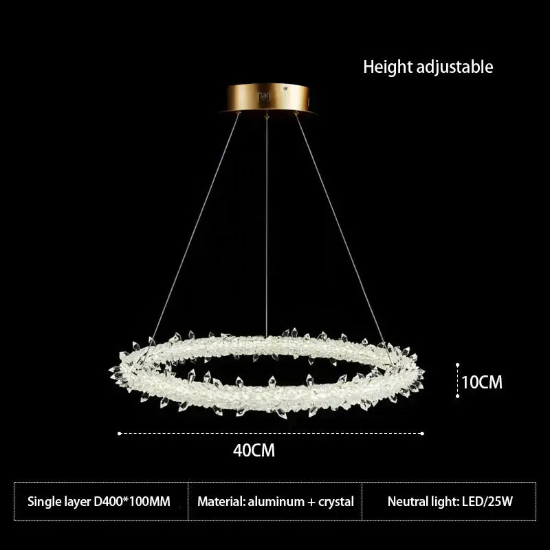 DecorBites led glass crystal chandelier with gold-toned mount and clear crystal accents in aluminum for home decor