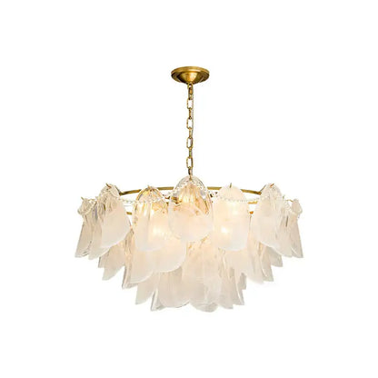 Elegant white glass leaf decorbites led glass pendant light with gold-toned metal frame and chain for modern decor