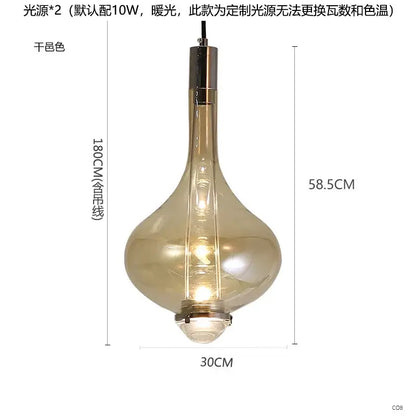 A sleek amber-tinted decorbites led glass pendant chandelier with metallic finish and elegant teardrop shape