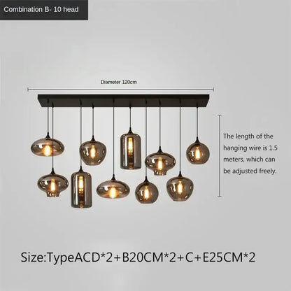 Modern decorbites led glass pendant chandelier with ten smoked glass pendants suspended from black bar for dining bar décor