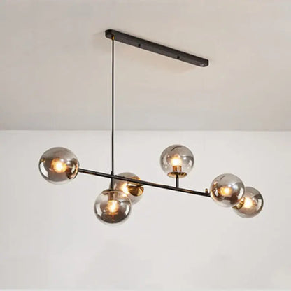 Modern black metal pendant chandelier with six smoked glass globes decorbites led glass for dining room and bedroom decor