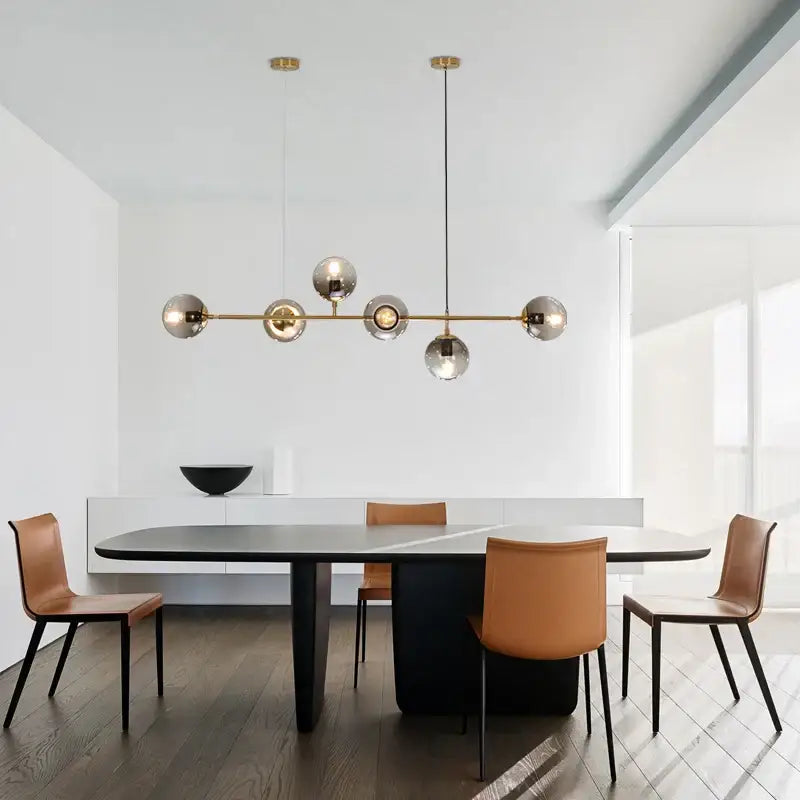 DecorBites™ led glass pendant chandelier with modern brass and spherical bulbs for dining room and bedroom decor