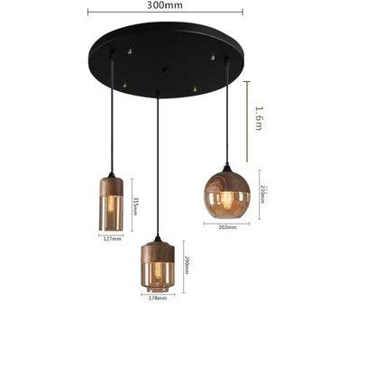 Modern industrial-style decorbites led glass pendant lamp with amber glass shades and black ceiling mount for contemporary decor