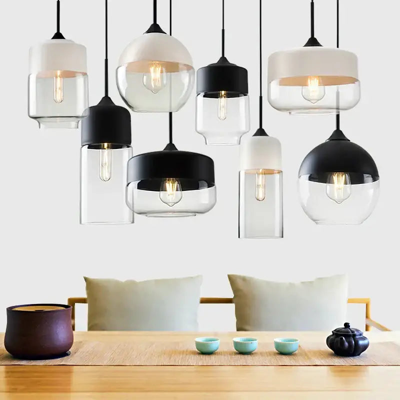 Modern black and clear glass pendant lamp with exposed filament bulbs decorbites led glass for kitchen and hotel decor