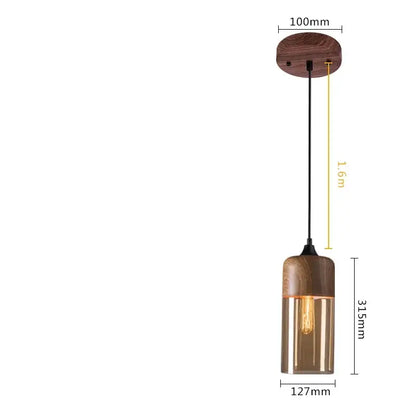 Decorbites led glass pendant lamp with warm wooden mount black cord and cylindrical shade for modern indoor decor