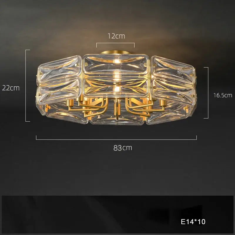 Gold-toned decorbites led glass pendant light with clear rectangular panels and modern geometric design for kitchen island decor