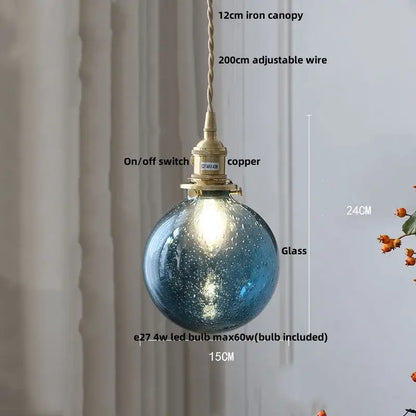 DecorBites™ blue speckled glass pendant light fixture with brass copper switch and iron canopy for study and kitchen