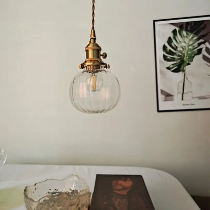 Decorbites LED glass pendant light fixture with brass finish and twisted cord for study restaurant kitchen use