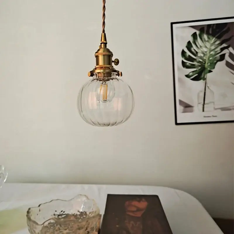 Decorbites LED glass pendant light fixture with brass finish and twisted cord for study restaurant kitchen use