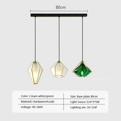Set of three cream white and green acrylic pendant lights suspended from black metal base decorbites led glass pendant
