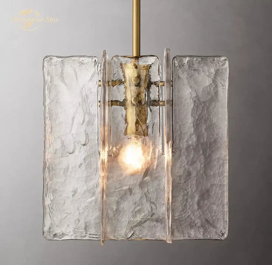 Modern pendant light with textured translucent glass panels and brass-finished frame decorbites led glass pendant light