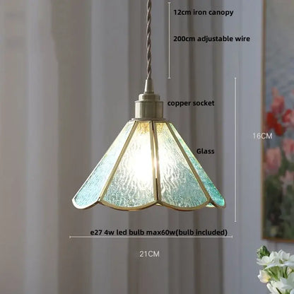 Decorbites led glass pendant lights feature a vintage turquoise textured glass shade with brass trim for modern decor