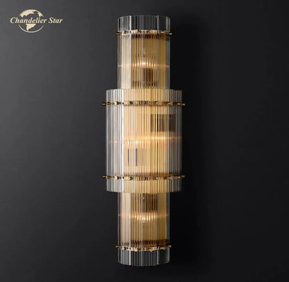 Gold-toned DecorBites LED glass San Marco wall lamp with clear and amber glass rods for living room decor