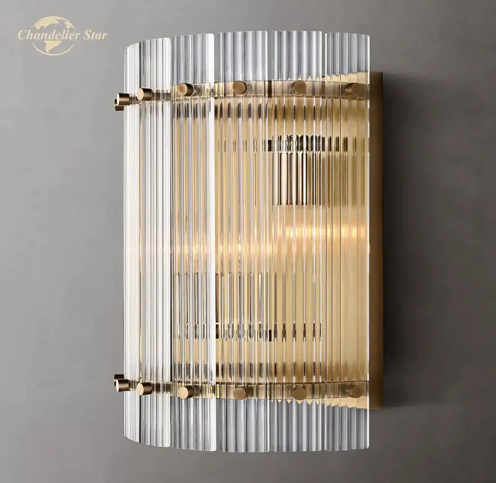 Modern decorbites led glass san marco wall lamp with vertical glass rods and brass accents for living room decor
