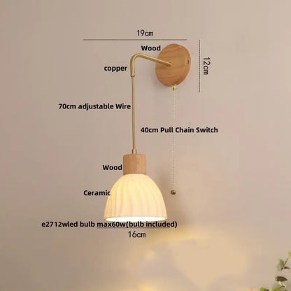DecorBites™ LED glass wall lamp with warm-toned ribbed ceramic shade on adjustable copper wire arm for modern decor