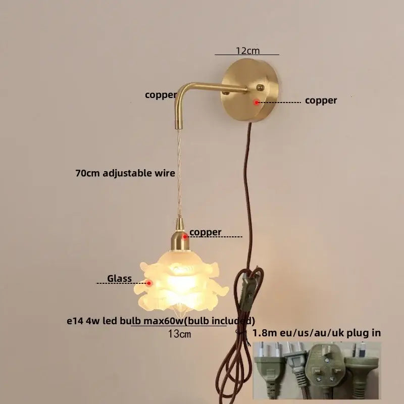 Copper wall lamp with decorbites led glass animal-shaped lampshade for luxury modern bedroom and home decor vanity light