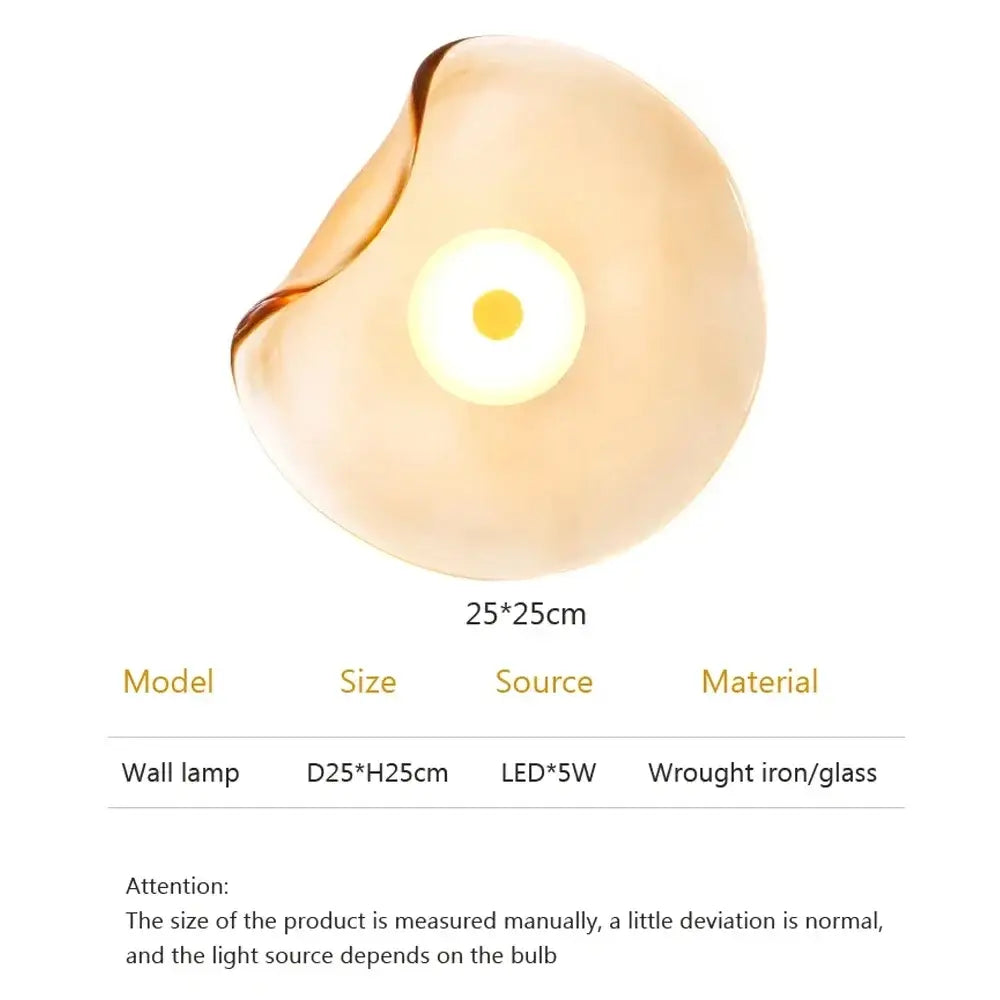 Decorbites™ led glass wall lamp with sleek translucent amber glass and embedded led light source in smooth curved design
