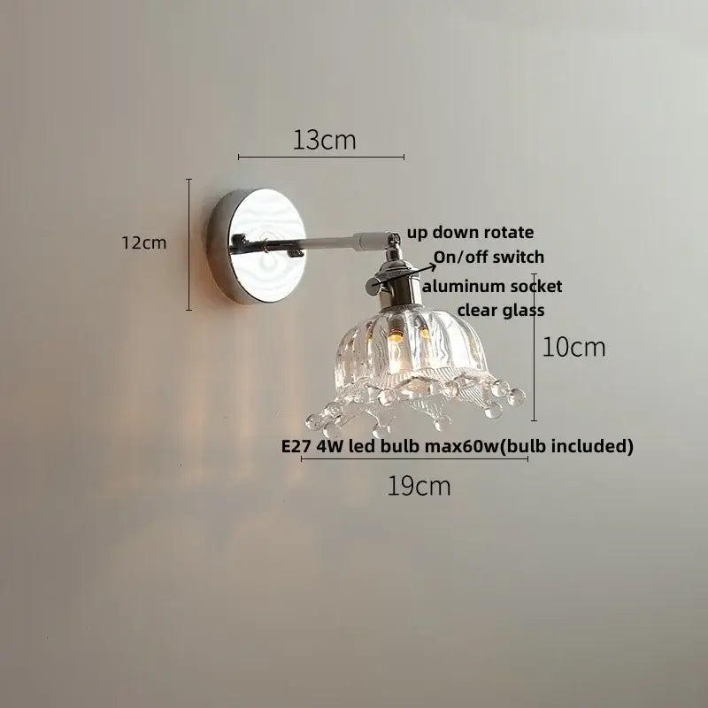 Clear glass chandelier-style wall light with polished chrome finish and adjustable arm decorbites led glass wall lamp