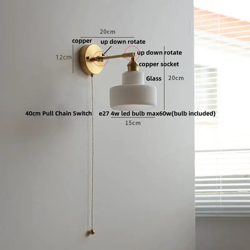 Copper-finished DecorBites LED wall light fixture with white glass shade and adjustable arm for modern living rooms and bars