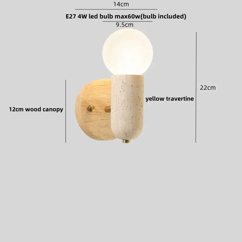 Yellow travertine wall lights with wooden canopy and e27 led bulb from decorbites led glass wall lights for living room