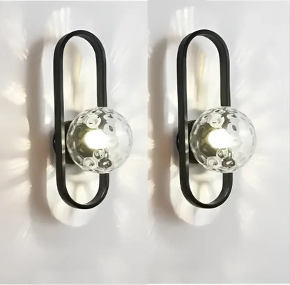 DecorBites™ black metal wall sconce lamp with clear textured glass globe bulbs for bedroom living room staircase lighting
