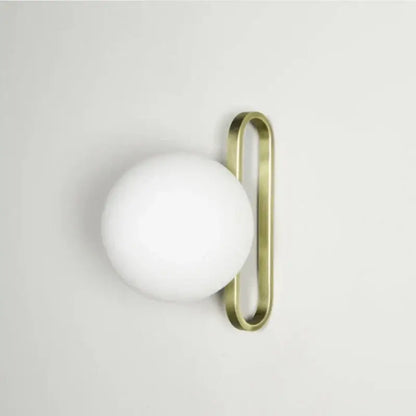 White spherical glass lamp with brass-colored metal frame decorbites led glass wall sconce for bathroom and kitchen use