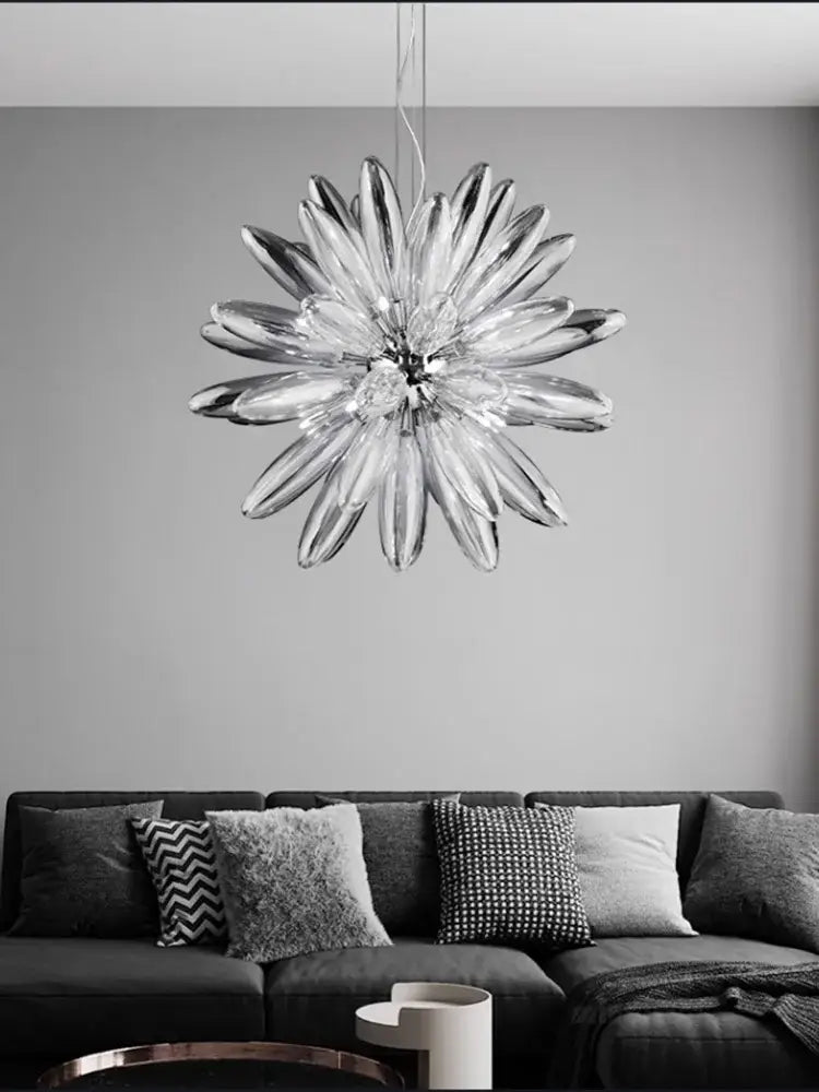 Decorbites led globe 2025 chandelier in chrome gold featuring a transparent glass sunburst design with metallic accents