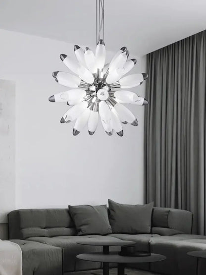 DecorBites LED globe 2025 chandelier in chrome and gold with frosted glass petals flower-shaped pendant light