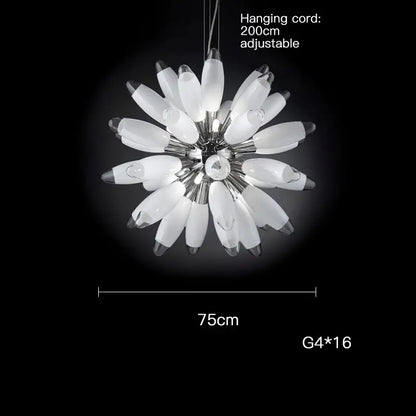 Decorbites led globe 2025 chandelier in chrome and gold with white glass and 16 g4 bulbs in radial flower pattern
