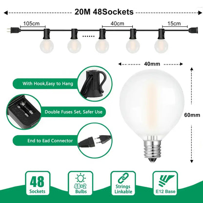 A clear glass globe led bulb with metallic e12 base for decorbites led globe string lights outdoor patio use