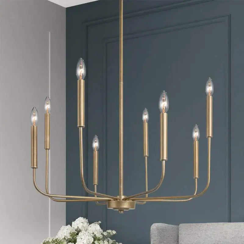 Decorbites led gold and black candle chandelier with eight brass-finished bulbs for modern american living room lighting
