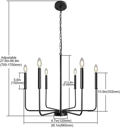 Black candle chandelier by decorbites led gold featuring six candle-style bulbs for modern american living room lighting
