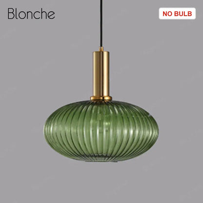 Decorbites led gold chandelier green ribbed glass pendant light with brass-finished metal stem for home decoration