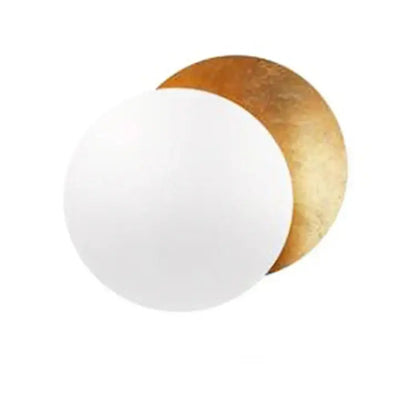 Decorbites led gold eclipse wall lamp featuring two overlapping matte white and textured gold circular discs for indoor use