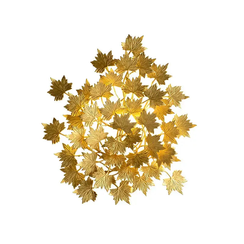 Decorbites led golden maple wall sconce featuring a golden metallic maple leaf sculpture for bedroom and corridor decor