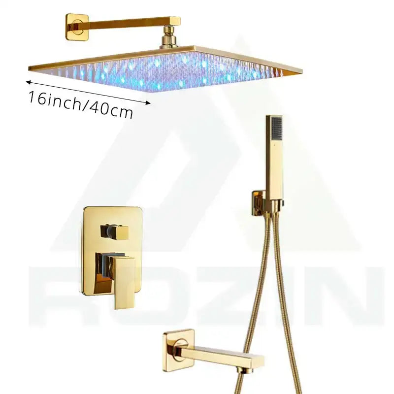 Decorbites™ led golden shower faucet set with gold finish blue led rain shower head and matching handheld unit
