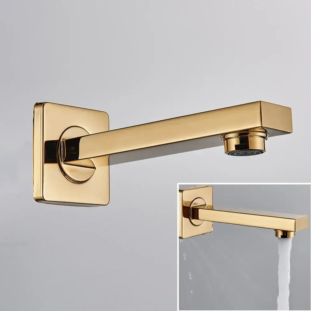 Gold-colored square wall-mounted shower faucet with single handle in DecorBites™ LED golden shower faucet set