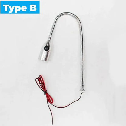 Silver flexible decorbites led gooseneck work light with black power button and red and black wiring for industrial use