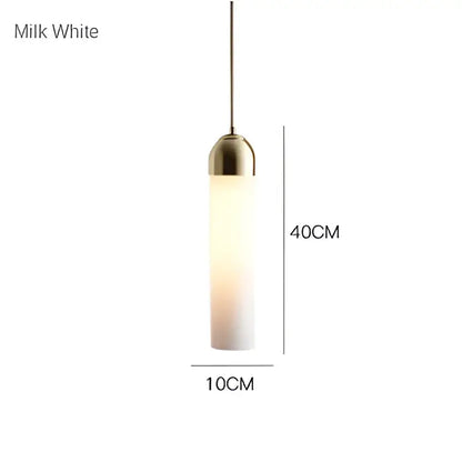 Milk white cylindrical pendant light with gold top cap and frosted glass shade for decorbites led green kitchen bar lighting