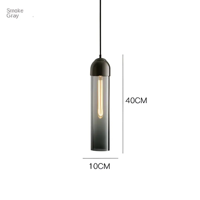 Smoke gray cylindrical pendant light with visible filament bulb in decorbites led green glass kitchen bar lamp