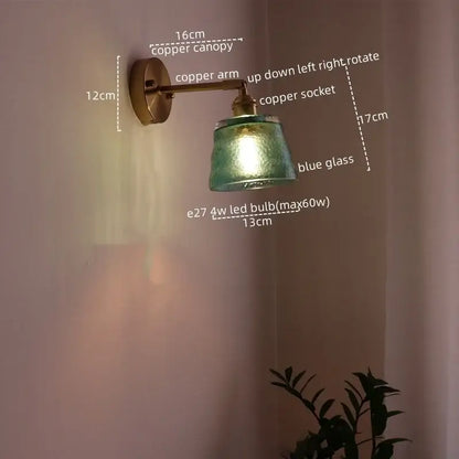 Copper wall light with blue glass shade by decorbites led green for japanese style bedroom and living room decor