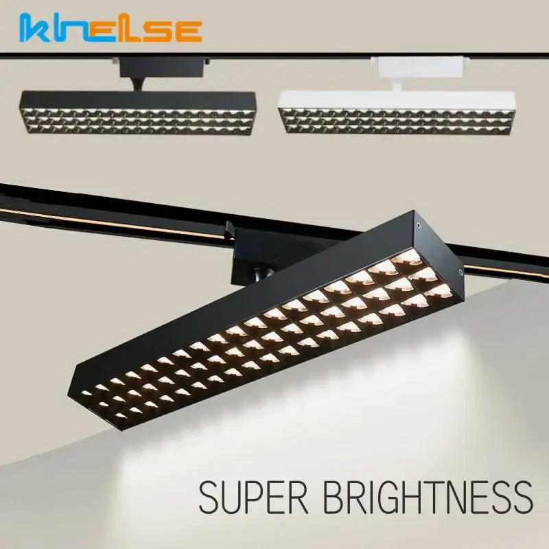 Black rectangular decorbites led grille track light with bright evenly spaced bulbs for clothing store ceiling lighting