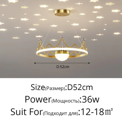 Gold crown-shaped pendant light with white ring and bulb in DecorBites™ led gypsophila chandelier for modern decor