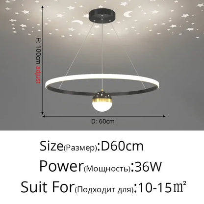 Modern minimalist DecorBites™ led gypsophila chandelier with a black and white frame and adjustable height for living rooms