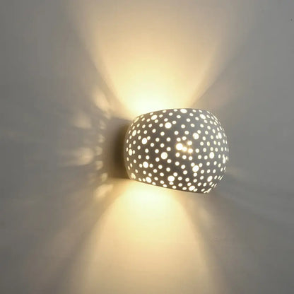 DecorBites led gypsum wall sconce off-white ceramic rounded perforated design 5w soft warm light for bedroom living room kitchen