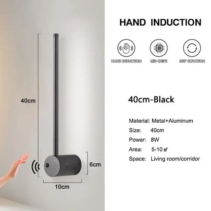 Black 40cm metal and aluminum decorbites led hand induction wall lamp with led chips for corridor and bedroom lighting