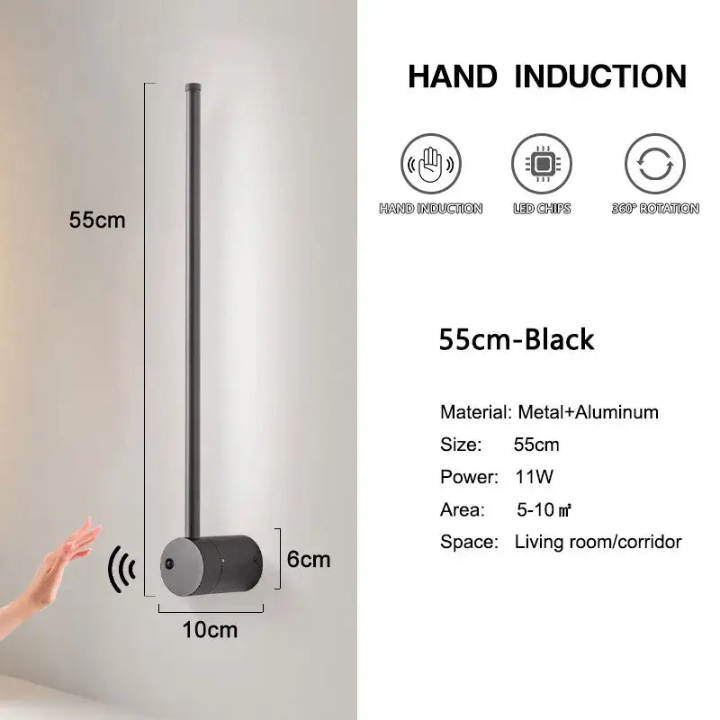 Decorbites led hand 55cm black metal and aluminum led hand induction wall lamp for corridor and bedroom lighting