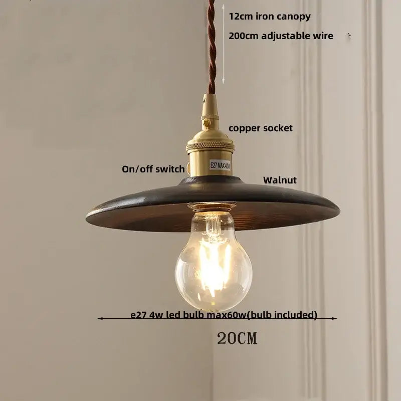 Decorbites led hanging lamp featuring an industrial dark iron canopy brass copper socket on twisted brown wire