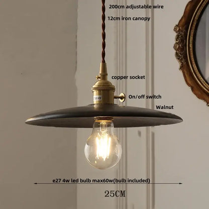 Decorbites led hanging lamp with dark walnut canopy brass copper socket and braided brown wire pendant light