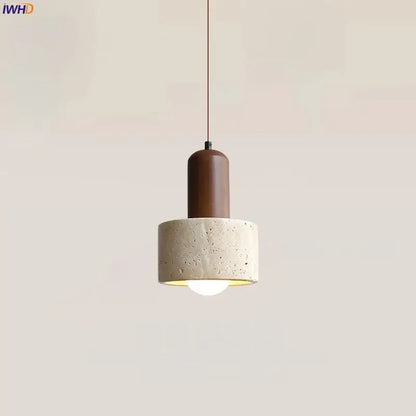 Minimalist decorbites led hanging lamp with matte brown top and off-white concrete base for kitchen and cafe lighting
